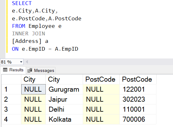 Using the SELECT statement to fetch the reference column and target column values.